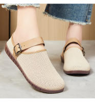 Nuevos zapatos de verano retro para mujer Sandalias de suela suave, zapatillas de exterior, media pantuflas con cabeza de pan de malla voladora - details 3