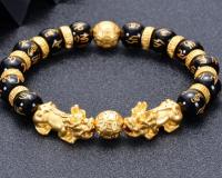 Pulsera de obsidiana de regalo doble Pixiu Feng Shui para hombre y mujer, joyería de amuleto de buena suerte hecha a mano - details 3