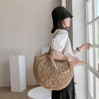 Bolso redondo de paja para mujer, bolsa de hombro de gran capacidad, tejido hueco, informal, ideal para ir de compras - details 3