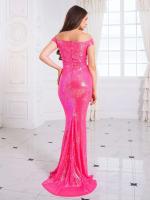 Vestido de fiesta con forro completo de lentejuelas rosa brillante, con tirantes, ajustado, acolchado, para noche y discoteca - details 4