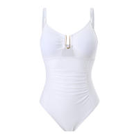 Traje de Baño de Una Pieza Negro V Cut Traje de Baño Sólido Sexy para Mujeres - details 10
