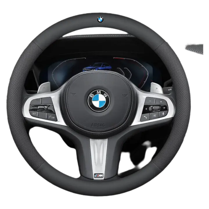 15" Leather Car Steering Wheel Cover Car Accessories for all fit B-M-W1 3 5 X1 X3 X5 X7 i1 i3 i5 i7 - 1