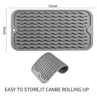 Alfombrilla de secado de platos para múltiples usos, fácil de limpiar, ecológica, alfombrilla de silicona resistente al calor para encimera de cocina, gris-A - details 2