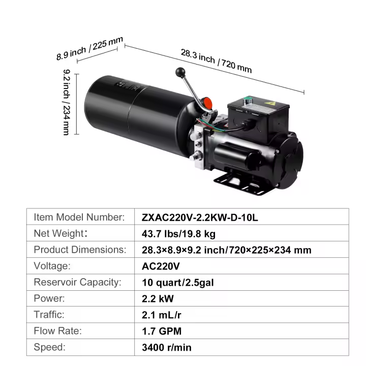 SucceBuy Bomba hidráulica, bomba de remolque de descarga, 1,7 GPM, presión máxima de 3200 PSI, unidad de alimentación de CA 220 V para elevación de automóviles - 1