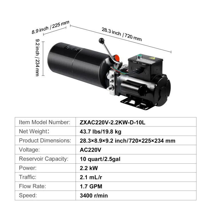 SucceBuy Bomba hidráulica, bomba de remolque de descarga, 1,7 GPM, presión máxima de 3200 PSI, unidad de alimentación de CA 220 V para elevación de automóviles - 1