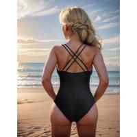 Bañador Sexy de una pieza para mujer, traje de baño elegante ajustado con cuello Halter, Color sólido, moda de verano, ropa de playa - details 5