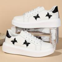 Calzado deportivo informal para mujer, zapatillas para patinar con mariposas bordadas, suela gruesa y cordones - details 3