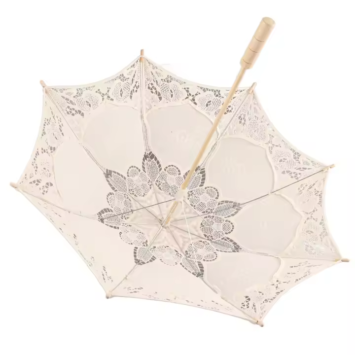 Sombrilla de encaje para dama, sombrilla grande de color marfil para fiesta, decoración nupcial para tomar fotos - 1
