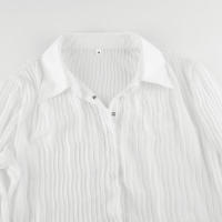 BUNO-Camisas acampanadas de manga larga con solapa y botones para mujer, blusas informales fruncidas transparentes, cubierta de playa, verano y otoño - details 13