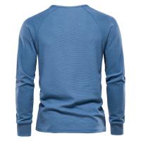 Camiseta AIOPESON Waffle Henley para hombre, camisetas básicas transpirables de manga larga para hombre, camisetas nuevas de otoño de Color sólido para hombre - details 3