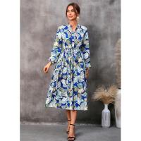 Vestido casual elegante de manga larga para mujer con estampado de hojas elegante - details 10