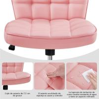 Silla de Oficina sin Reposabrazo Silla Oficina Tapizada de Cuero PU Silla con Ruedas Silla Ergonómica Base Metal Blanca - details 41