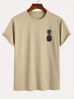 Camiseta 100% algodón con estampado de piña para hombre, camiseta informal de manga corta con cuello redondo, ropa de hombre para exteriores - details 1