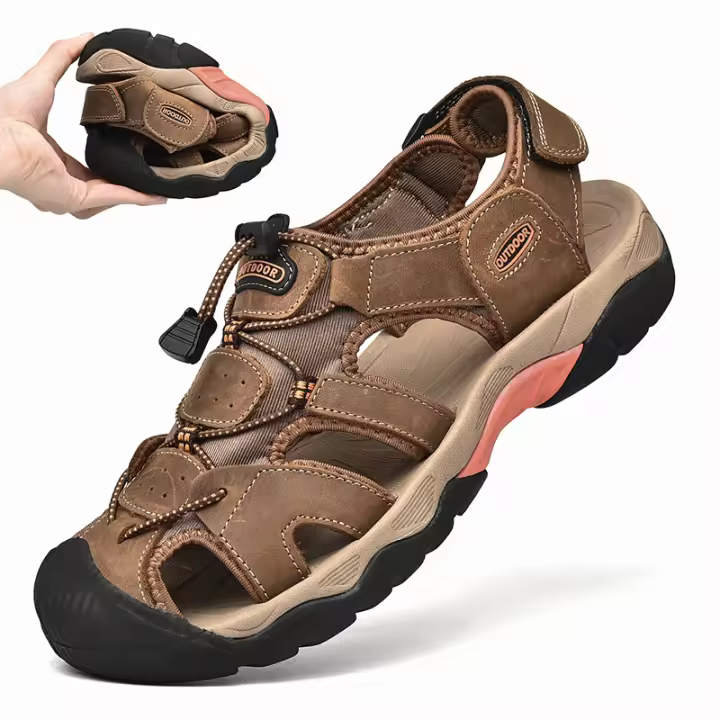 Sandalias deportivas de Punta cerrada para hombre, zapatos de pescador de cuero, transpirables, antideslizantes, senderismo, playa, Verano - 1