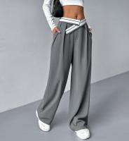 Pantalones de mujer de oficina de cintura alta pantalones grises para mujer verano pierna recta ancha ropa clásica de algodón elástico - details 5