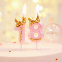 Vela de cumpleaños para niños, suministros de decoración de pastel de fiesta de boda, velas con número de lazo lindo, suministros de cumpleaños para cupcakes, 0-9 - details 3
