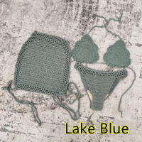 Conjunto de 3 piezas de bikini de ganchillo hecho a mano, minifalda de playa, traje de baño - details 11