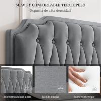 Tapizado en terciopelo Cama de matrimonio con cabecera ajustable en altura Marco de cama Soporte con listones de madera 160 × 200 cm Beige - details 17