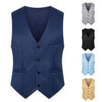 Chaleco de traje de Color puro para hombre, chaleco de negocios ajustado de un solo pecho, chaleco Formal con cuello en V para hombre, chaleco para hombre - details 1