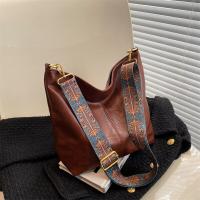 Bolso de hombro Vintage para mujer, bandolera de cuero PU de Color sólido, sencillo, con correa ancha, para ir de compras - details 12