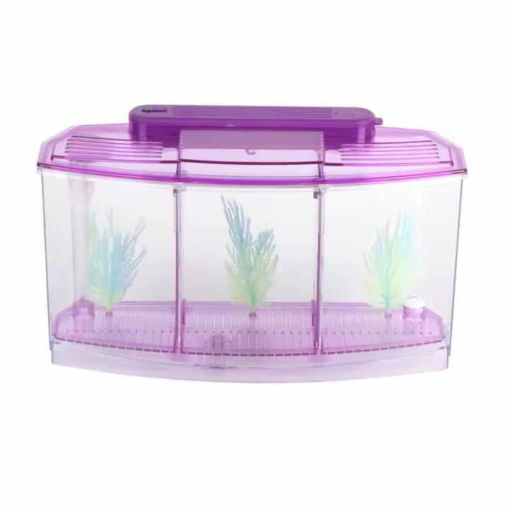Caja de aislamiento para pecera de Acuario, LED acrílico, tres divisiones, cría de peces pequeños, púrpura - 1