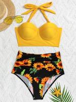 Conjunto de Bikini con realce para mujer, bañador Sexy de cintura alta, traje de baño Floral, ropa de playa 2023 - details 4