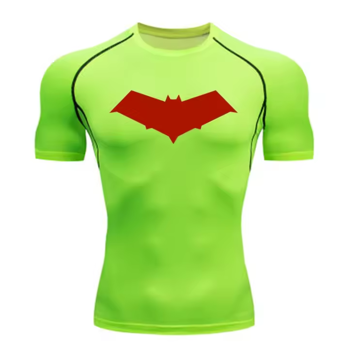 Camiseta de compresión para correr para hombre, camisetas con estampado de murciélago, ropa deportiva de secado rápido para gimnasio - 1
