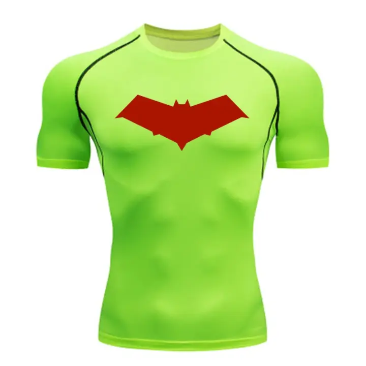 Camiseta de compresión para correr para hombre, camisetas con estampado de murciélago, ropa deportiva de secado rápido para gimnasio - 1