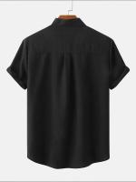 2024 Camisas de algodón para hombres, ropa de calle con textura de lino sólido, blusas de manga corta de verano, tops casuales con bolsillo frontal - details 2