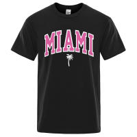 Camiseta holgada informal con letras para hombre, ropa de algodón con estampado de dibujos animados, cuello redondo, Miami Seaside City - details 7