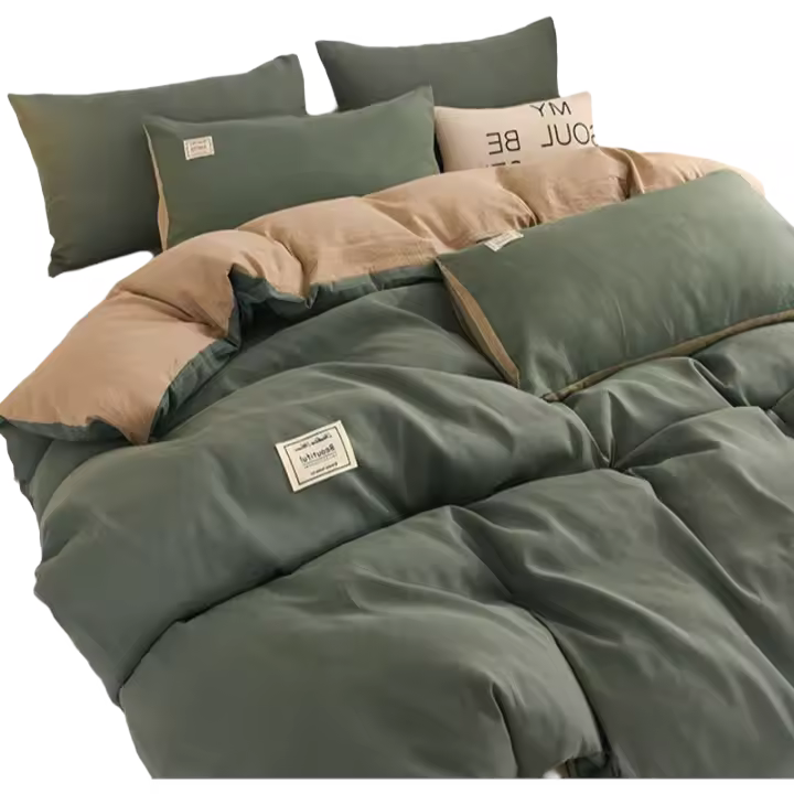 Ropa de cama verde fruta de Color sólido, juego de cuatro piezas para las cuatro estaciones, funda nórdica, edredón, Sábana, funda de almohada - 1