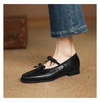 Nueva piel de oveja cabeza cuadrada estilo retro pequeños zapatos de cuero arco pedal boca poco profunda Mary Jane zapatos individuales - details 10