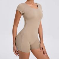 Mono de Yoga ajustado con espalda descubierta para glúteos de melocotón, ropa de ejercicio de baile, levantamiento de cadera, vientre, ropa de Yoga de una pieza de manga corta - details 16
