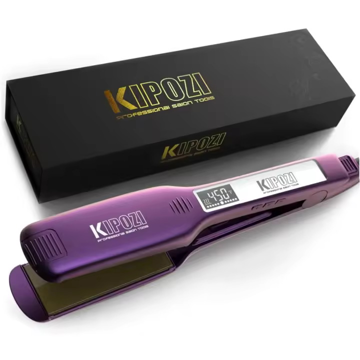 Alizador de Cabello Profesional KIPOZI Hierro Plano de Titanio Ajustable de 1.75 Pulgadas con Pantalla LCD Calentamiento Rápido de 30S Voltaje Dual Certificado CE - 1