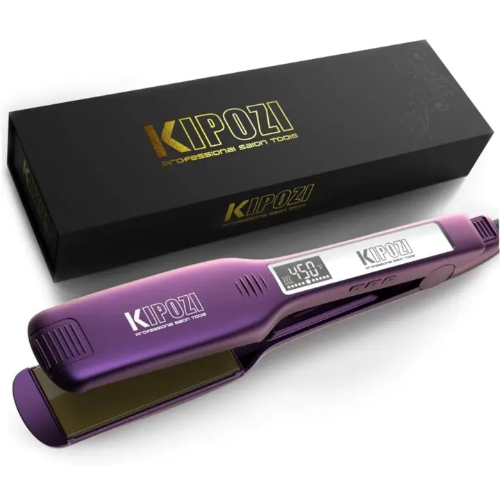 Alizador de Cabello Profesional KIPOZI Hierro Plano de Titanio Ajustable de 1.75 Pulgadas con Pantalla LCD Calentamiento Rápido de 30S Voltaje Dual Certificado CE - 1