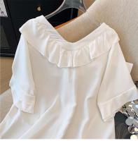 NOVEDAD DE VERANO 2024, camisa de gasa de talla grande con cuello de muñeca de color sólido, top sencillo para ir al trabajo, ropa holgada y cómoda para el hogar - details 7