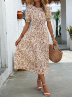 Vestido de mujer, novedad de verano 2025, vestido de longitud media acampanado a la moda con cintura alta y flores redondas para mujer - details 43