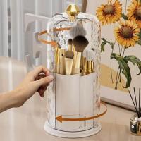 Plástico 360 ° Soporte giratorio para brochas de maquillaje, caja de almacenamiento de cosméticos a prueba de polvo de gran capacidad con tapa, organizador de maquillaje, tocador - details 3