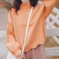 Suéter casual de cachemira de manga larga para mujer con diseño de jacquard retorcido con dobladillo irregular, estilo corto multifuncional de otoño - details 9