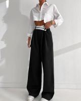 Pantalones de pierna ancha para mujer, pantalones de cintura alta empalmados, pantalones originales negros de otoño e invierno, cómodos de los años 90 - details 1