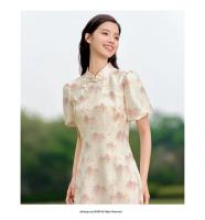 Vestido de Verano 2024 Estampado de Tinta de Semir Mangas de Burbuja Botonado Moda para Mujeres - details 2