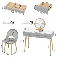 Tocador con luz ajustable con espejo, 3 cajones, con taburete de terciopelo Grado+Oro - details 5
