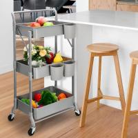 Cocina de 3 Niveles, Carrito Plegable de Metal, Estante con Ruedas, Organizador de estantes, Estante de Cocina, Carrito Plegable Multiusos para Cocina, baño, Oficina (Verde) - details 17