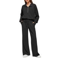 Conjunto casual de dos piezas para mujer: sudadera extragrande con media cremallera y pantalones deportivos de pierna ancha - details 28