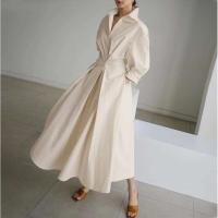 Otoño de algodón de manga sólido elegante Maxi vestidos para las mujeres 2023 blanco Casual cuello en V camisa vestido largo de fiesta bata Mujer - details 4
