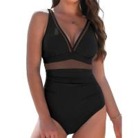 Traje de baño de una pieza con cobertura total de malla con control de barriga para mujer - details 3