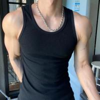 Chaleco de color sólido para hombre, camiseta sin mangas con cuello redondo para fitness, ropa de calle informal transpirable, ropa de ocio de verano para deportes - details 2