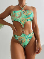 Traje de Baño de Una Pieza Sexy Halter Tank Top Cortado Traje de Playa Acolchado - details 11