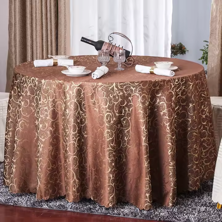 Decoración de mesa, mantel redondo de Jacquard de lujo, a prueba de polvo, cubierta de mesa de banquete más gruesa, tapete de mesa de gran tamaño para Hotel - 1