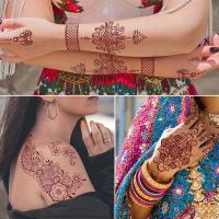 Pegatinas rojas de Mehndi, pegatinas de tatuaje de Henna, tatuaje falso para mujeres, calcomanías de transferencia de agua, calcomanías de tatuaje de Henna roja, piernas y brazos - details 13
